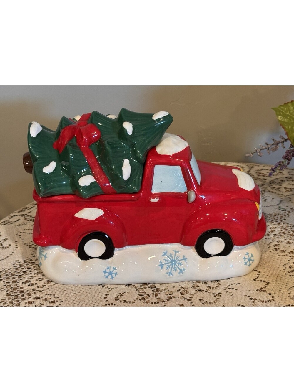 Holiday Time Red Truck With Christmas Tree Hand-Painted Cookie Jar
